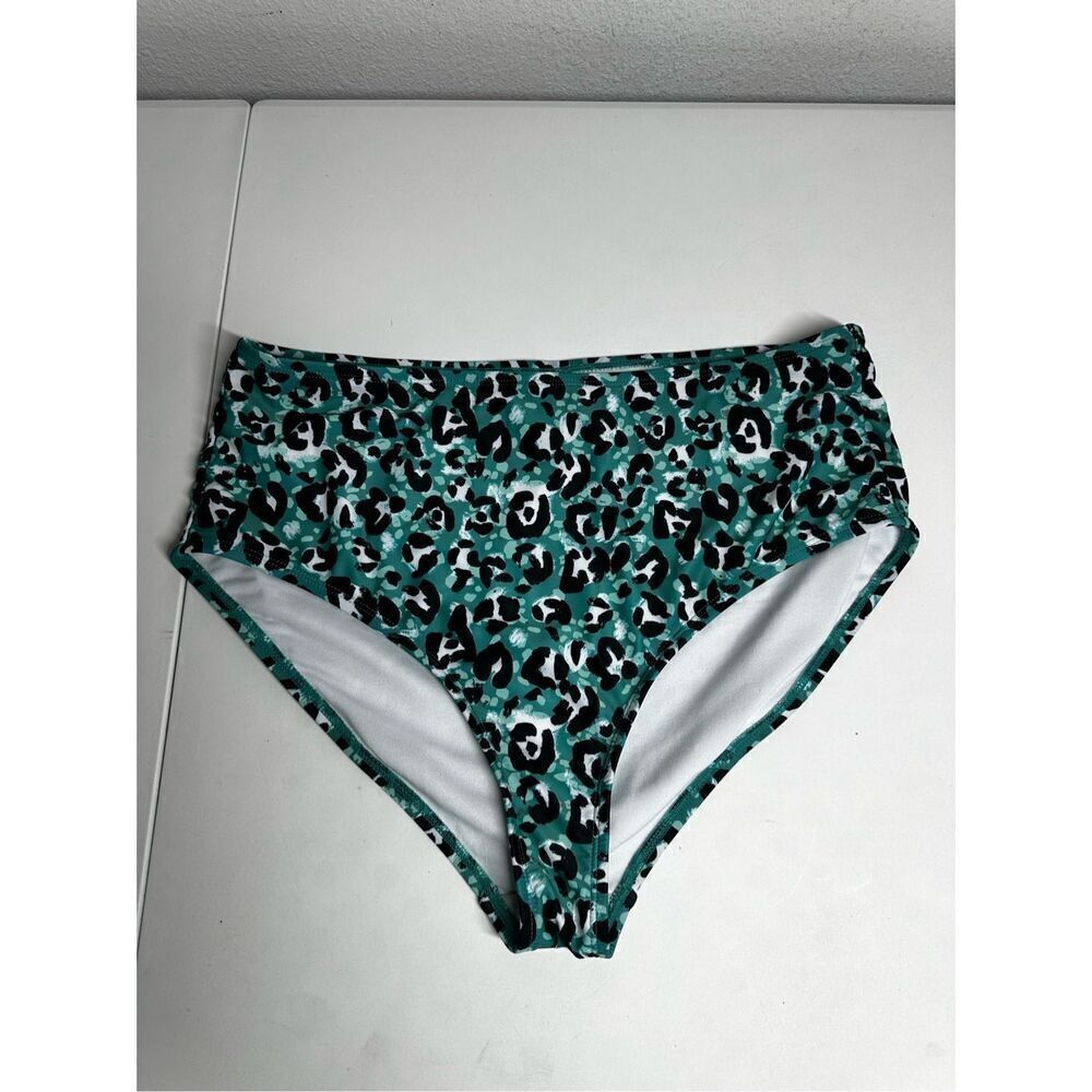 HURLEY Womens SWIMSUIT Bikini Bottom Size 1X High Waisted Teal Leopard
